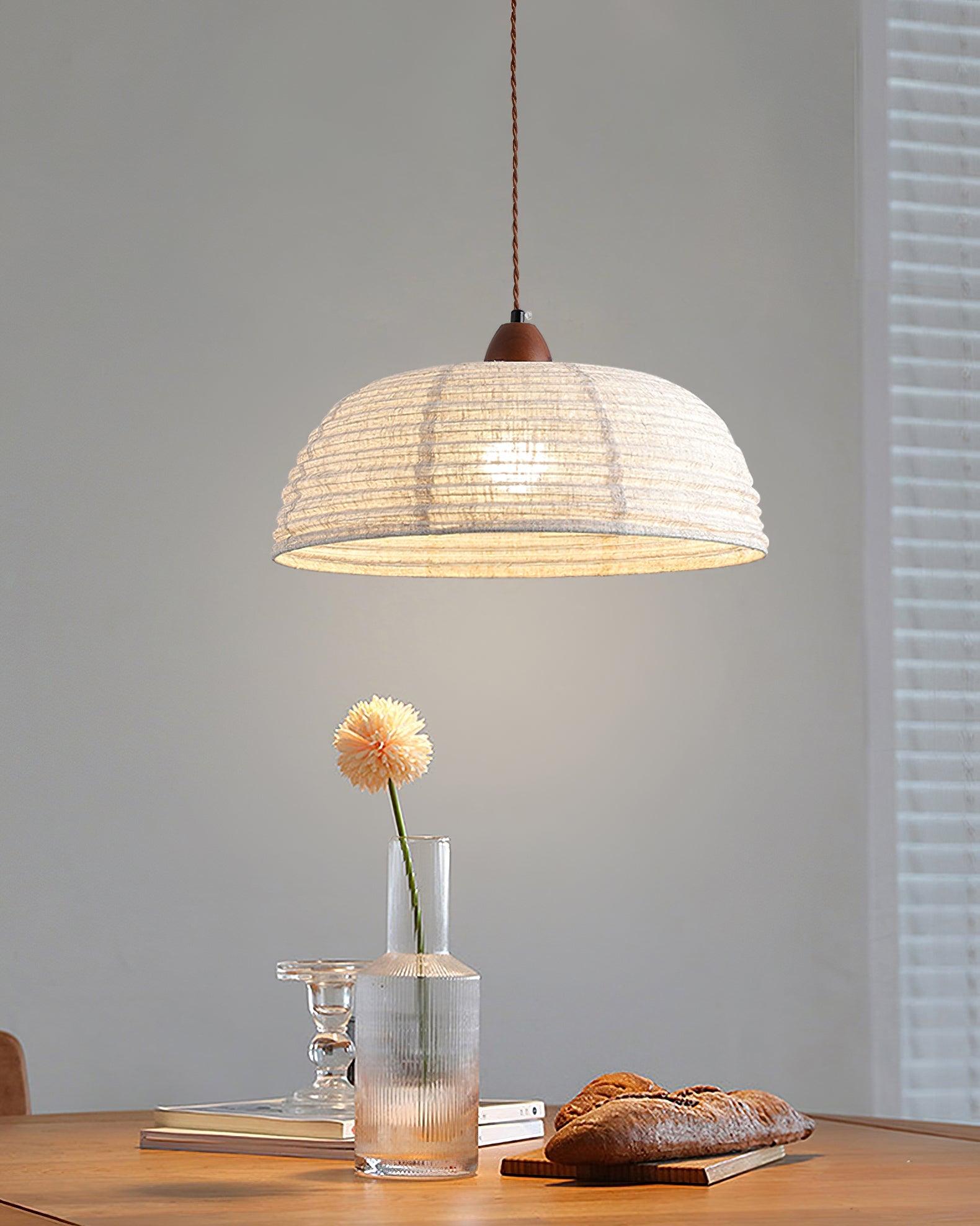 TimberLume Wood Pendant Light With Soft Fabric Shade | Lersk