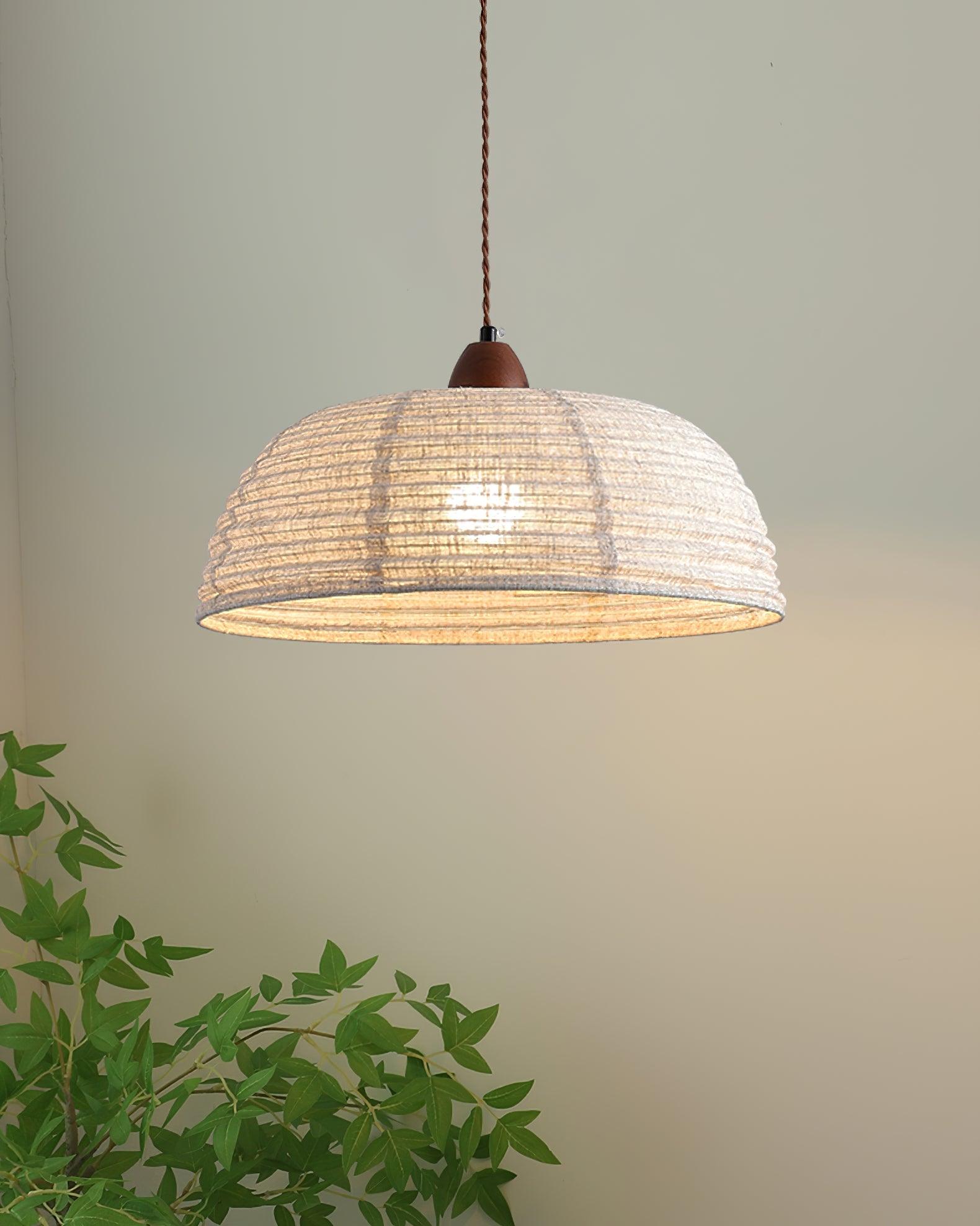 TimberLume Wood Pendant Light With Soft Fabric Shade | Lersk