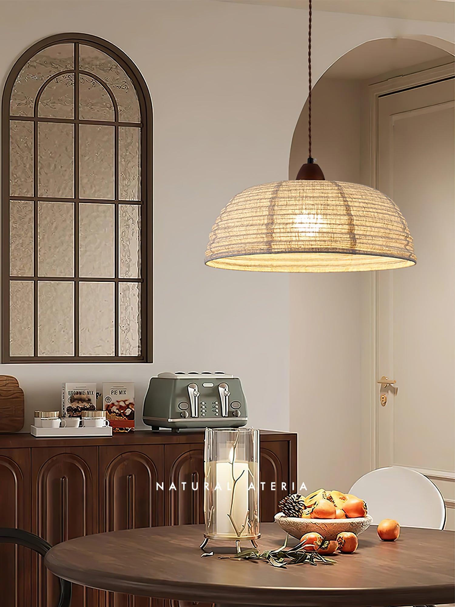 TimberLume Wood Pendant Light With Soft Fabric Shade | Lersk