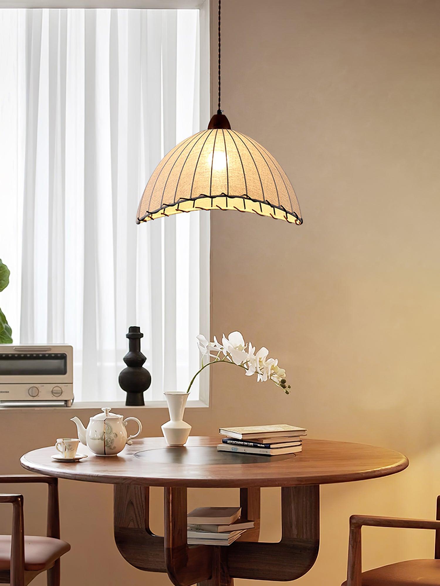 TimberLume Wood Pendant Light With Soft Fabric Shade | Lersk