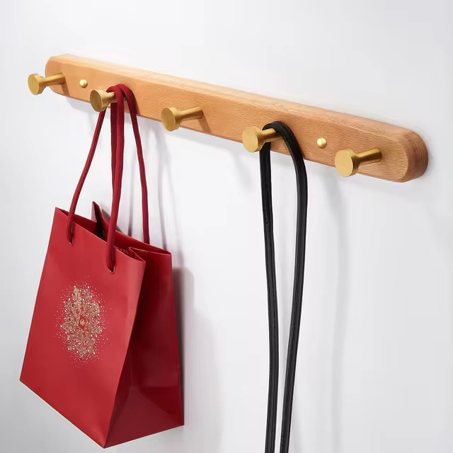 Rustic Wood Wall Hooks with Five Metal Hangers for Entryway | Lersk