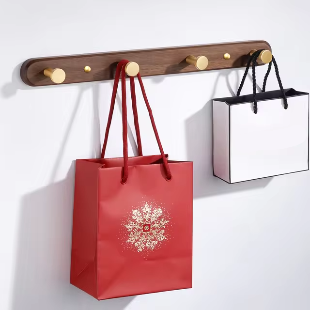Rustic Wood Wall Hooks with Five Metal Hangers for Entryway | Lersk