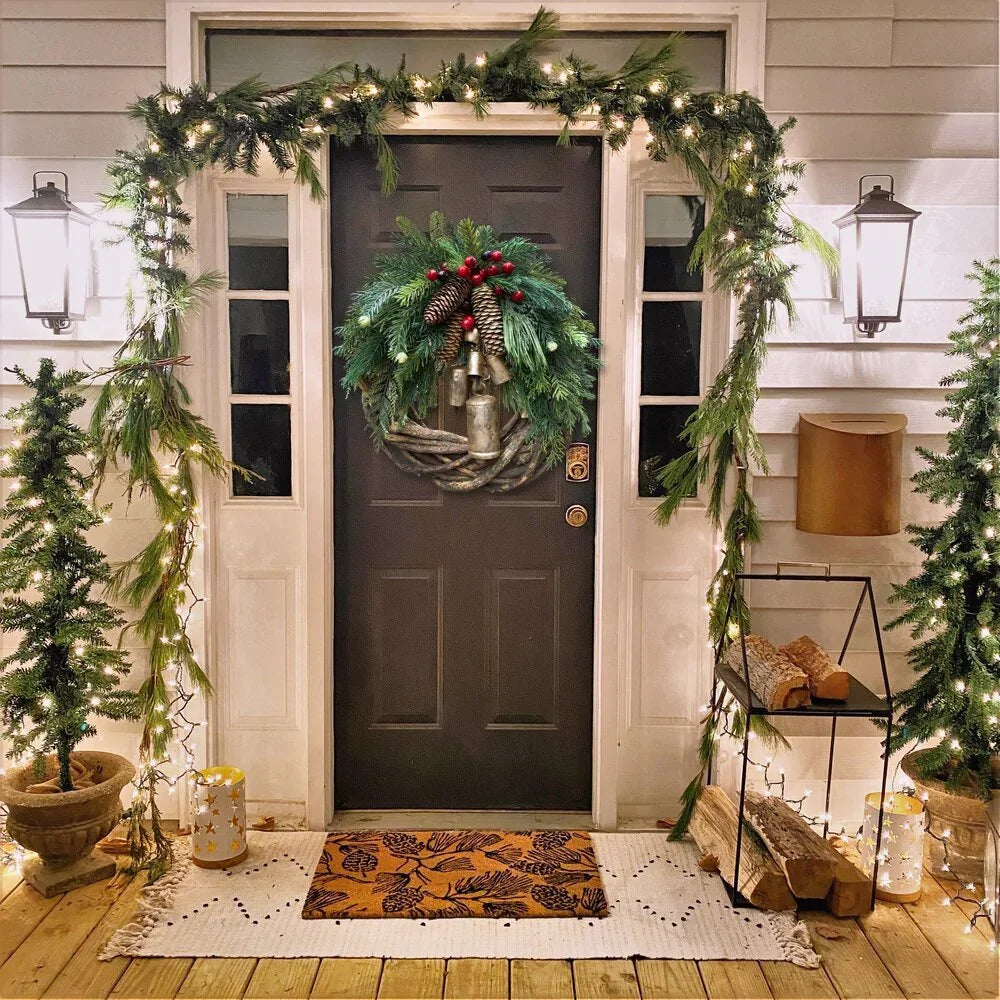 Christmas Wreath Boho Style With Rustic Vine Base Featuring Pinecones And Golden Bells | Lersk