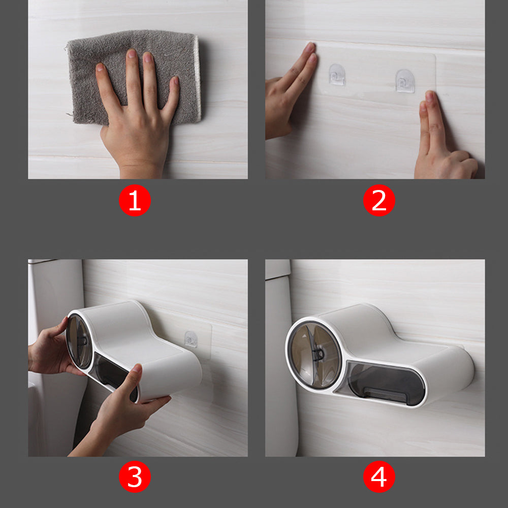 Porte-papier toilette autocollant étanche avec rangement supplémentaire pour petites salles de bains | Lersk