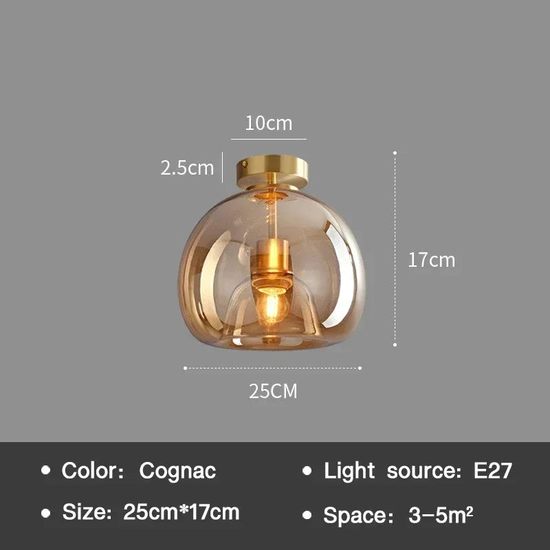 Elegantní nordická stropní lampa s LED a sklenicí na koňak pro jídelnu | Lersk