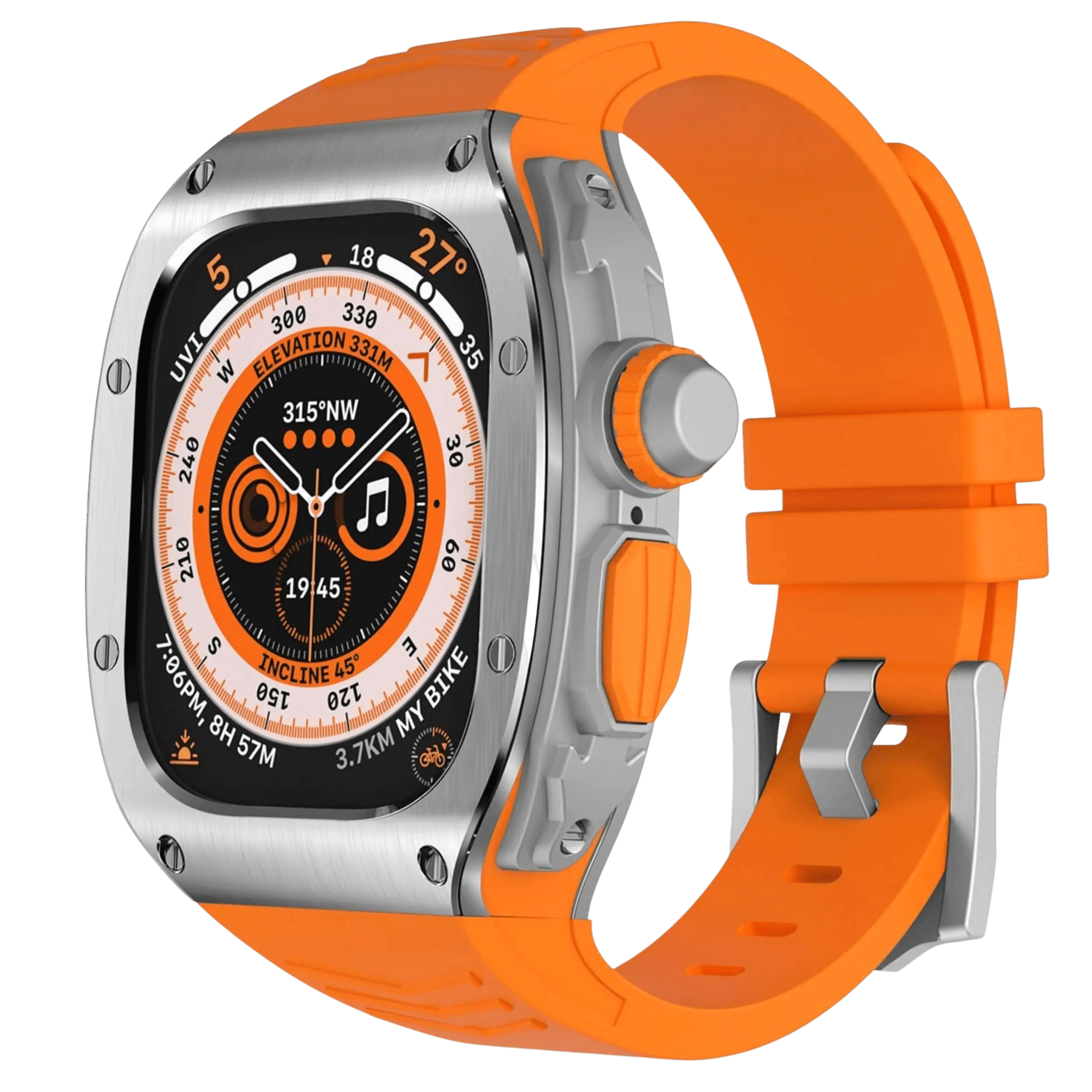 NovaVeil Premium rustfrit stål-etui og silikone-rem til Apple Watch Ultra | Lersk
