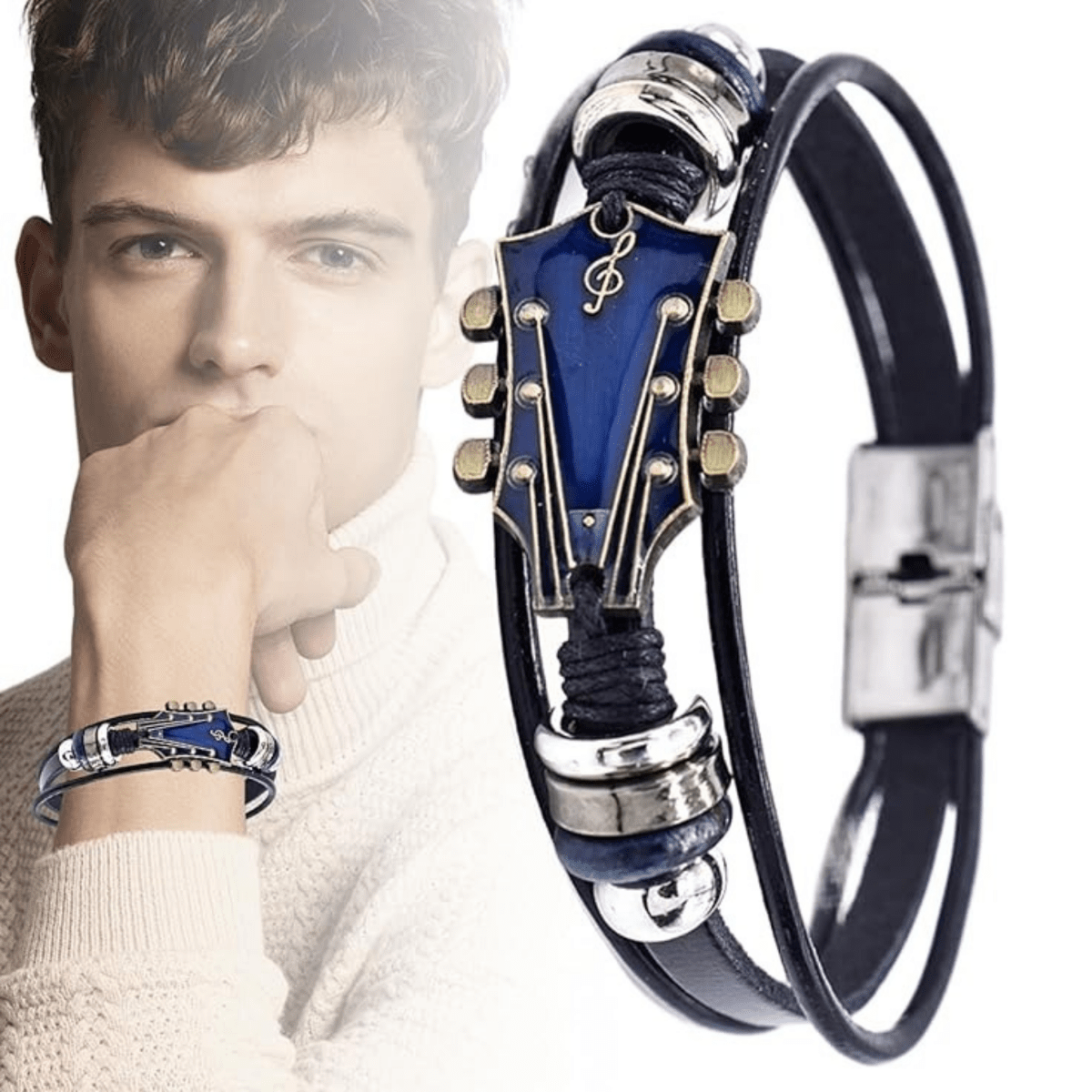 AXECHORD Guitar Leather Bracelet With Vintage-Inspired Design For Everyday Style | Lersk