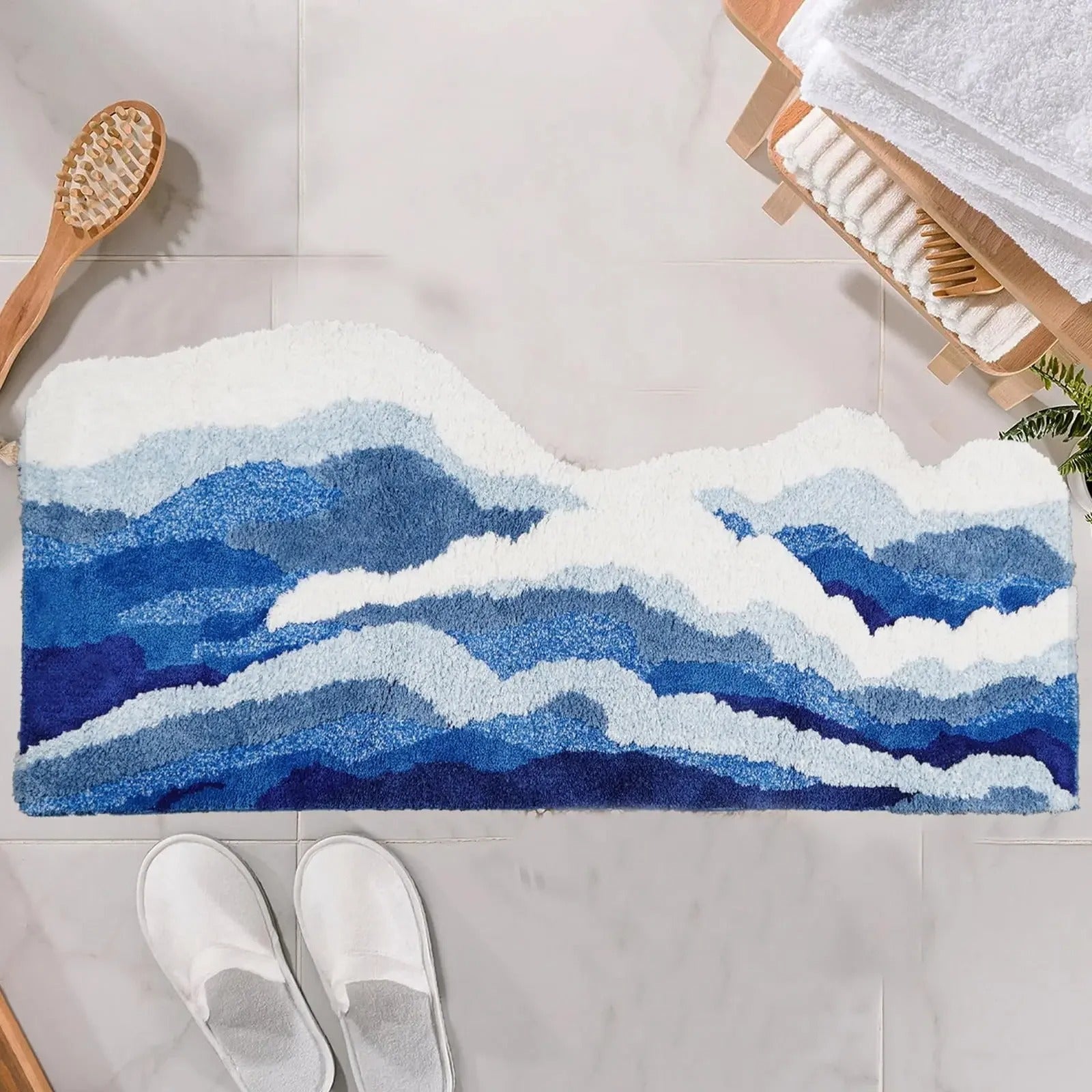 Marisyl Ocean Wave tuftet tæppe med skridsikker bund | Lersk