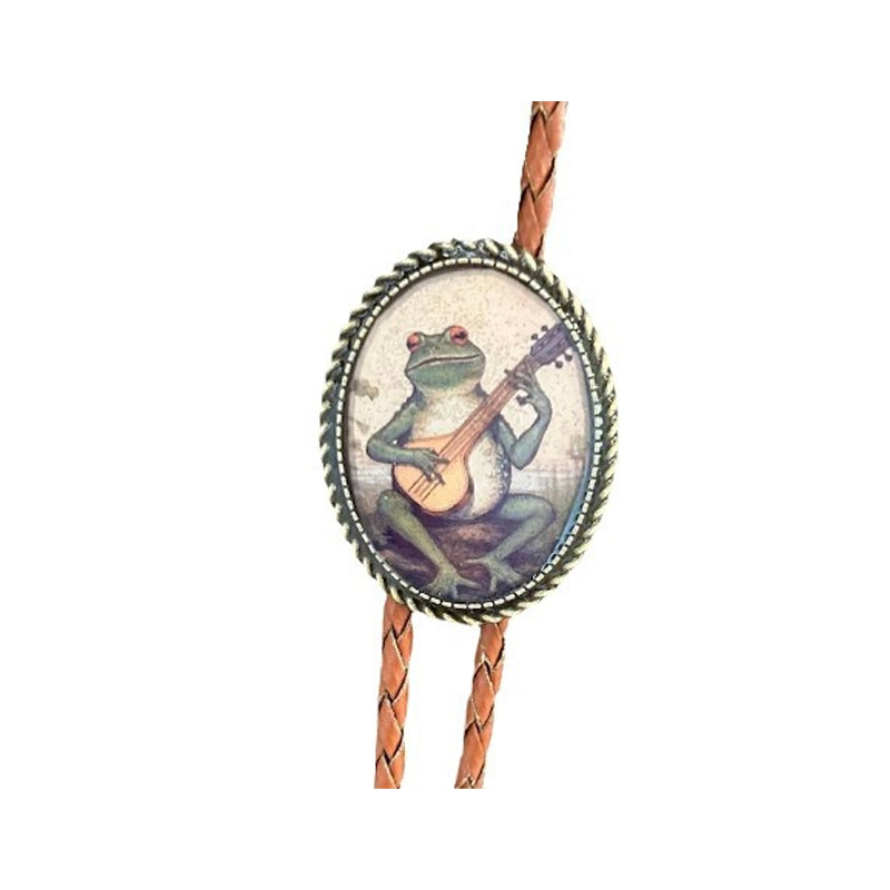 Banjo Frog Bolo kravata unisex design s žábou hrající na banjo, šperk pro muže i ženy | Lersk