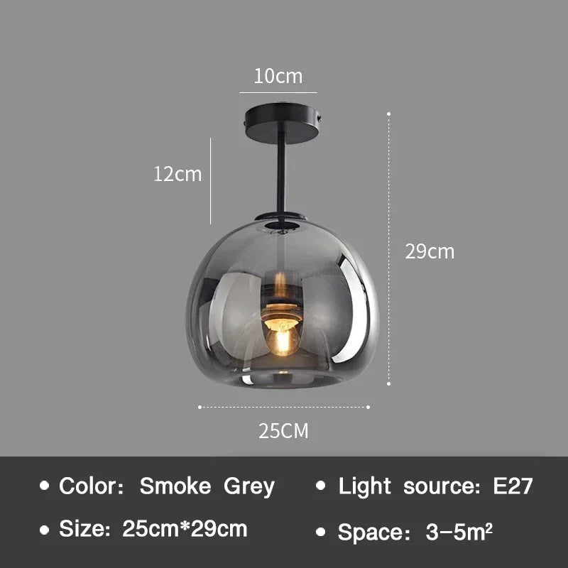 Elegantní nordická stropní lampa s LED a sklenicí na koňak pro jídelnu | Lersk