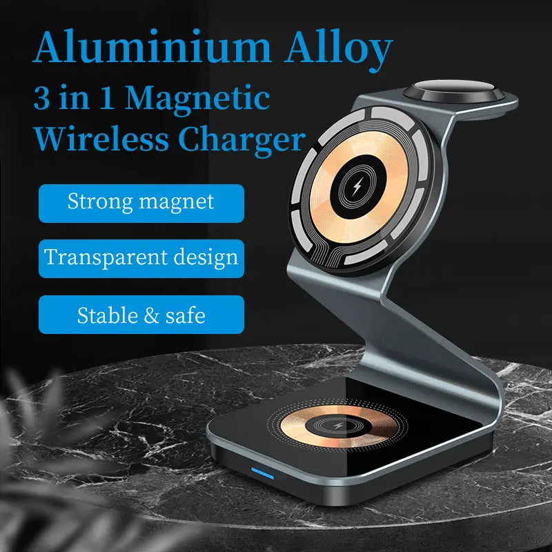 MagnaVolt 3-i-1 magnetisk hurtigopladende trådløs oplader | Lersk