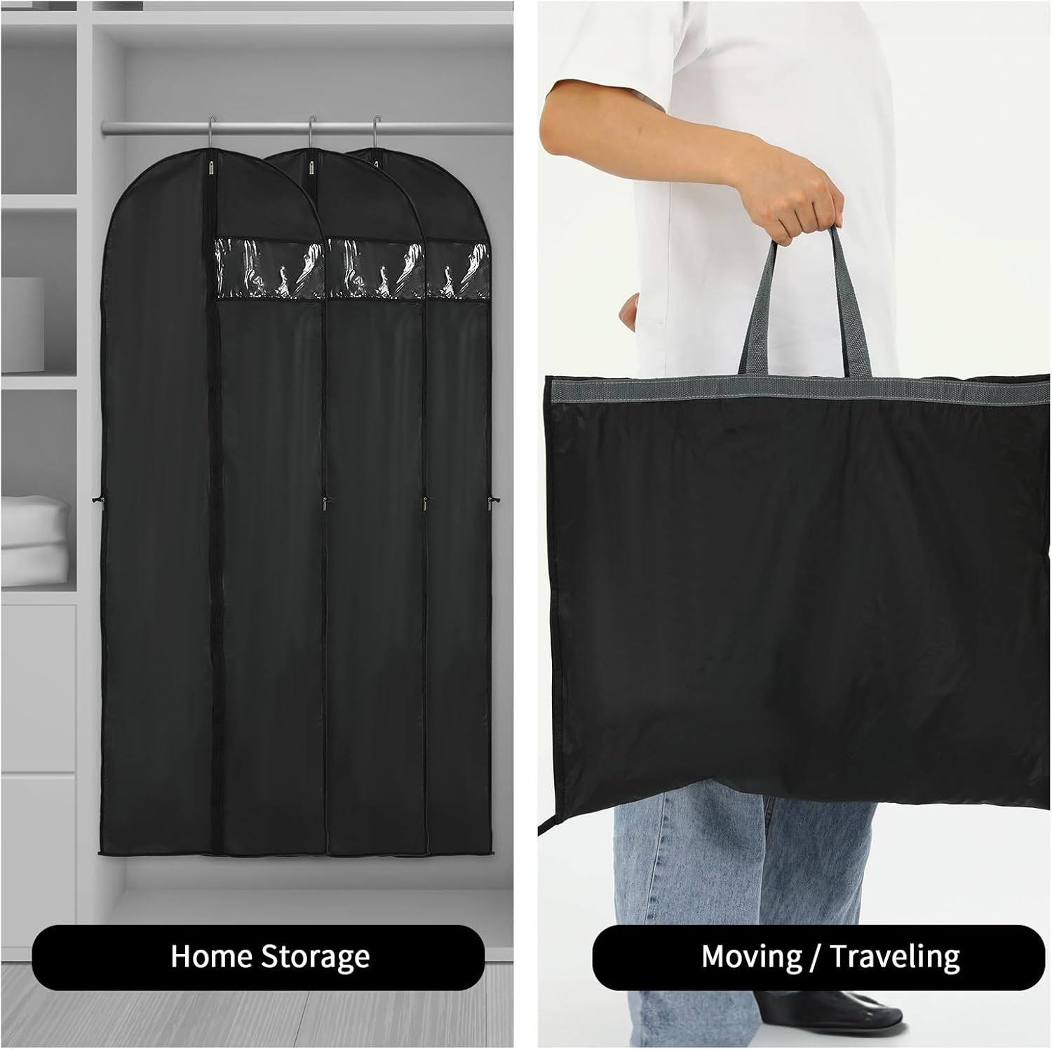 Housse de rangement longue 180 cm pour vêtements, sac à robe avec fermeture éclair et fenêtre Achetez 1, obtenez 1 gratuit | Lersk