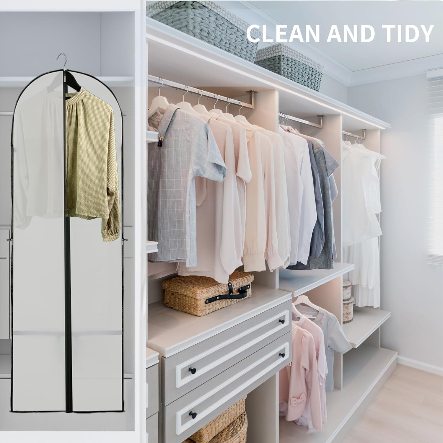 Housse de rangement longue 180 cm pour vêtements, sac à robe avec fermeture éclair et fenêtre Achetez 1, obtenez 1 gratuit | Lersk