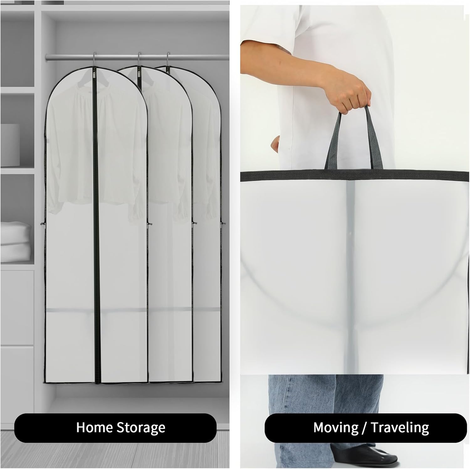 Housse de rangement longue 180 cm pour vêtements, sac à robe avec fermeture éclair et fenêtre Achetez 1, obtenez 1 gratuit | Lersk