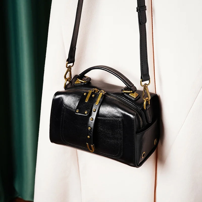 Boston-Style Genuine Leather Shoulder Bag | Lersk