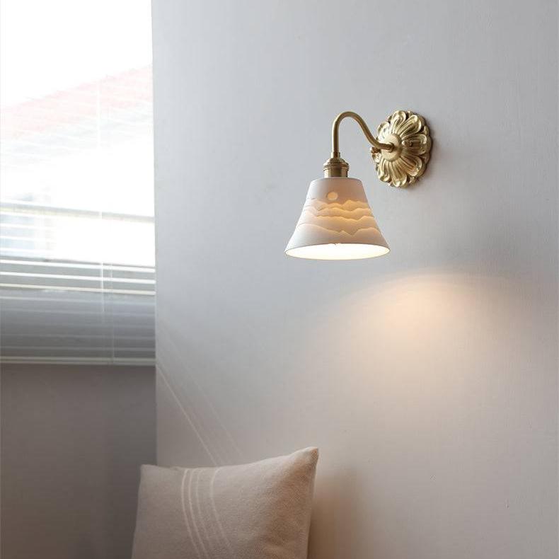 Lestrova Brass and Ceramic Wall Light With White Shade | Lersk