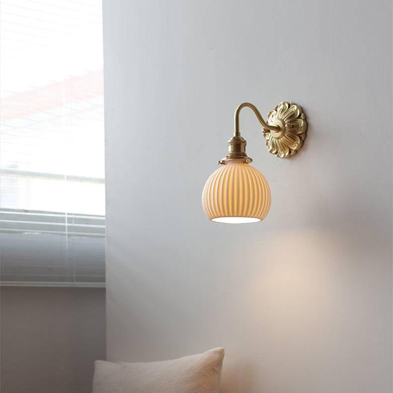 Lestrova Brass and Ceramic Wall Light With White Shade | Lersk