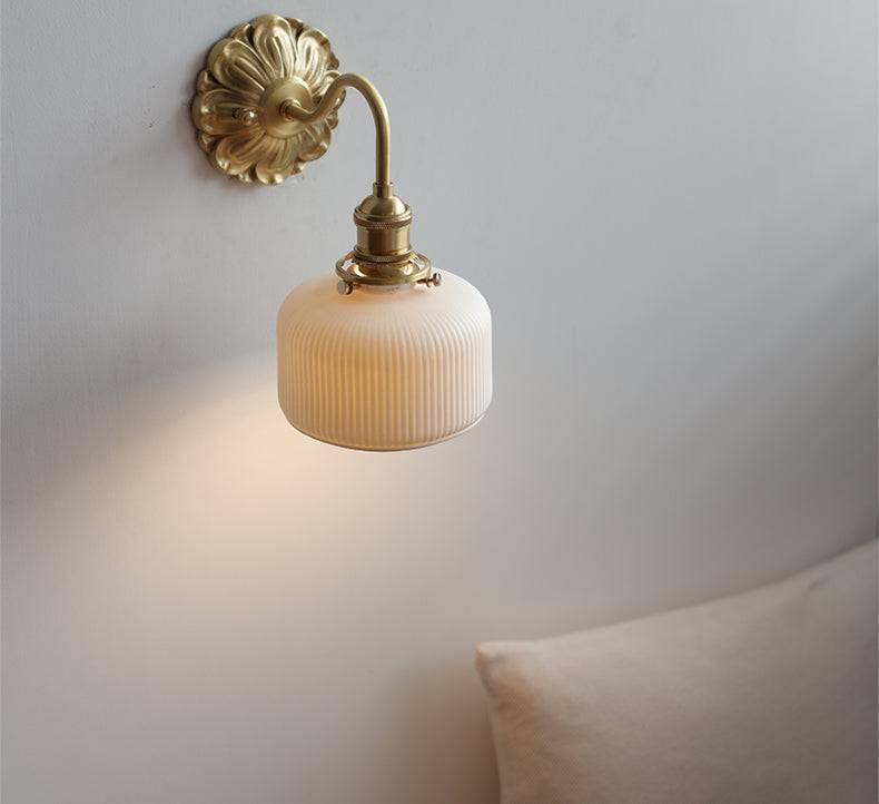 Lestrova Brass and Ceramic Wall Light With White Shade | Lersk