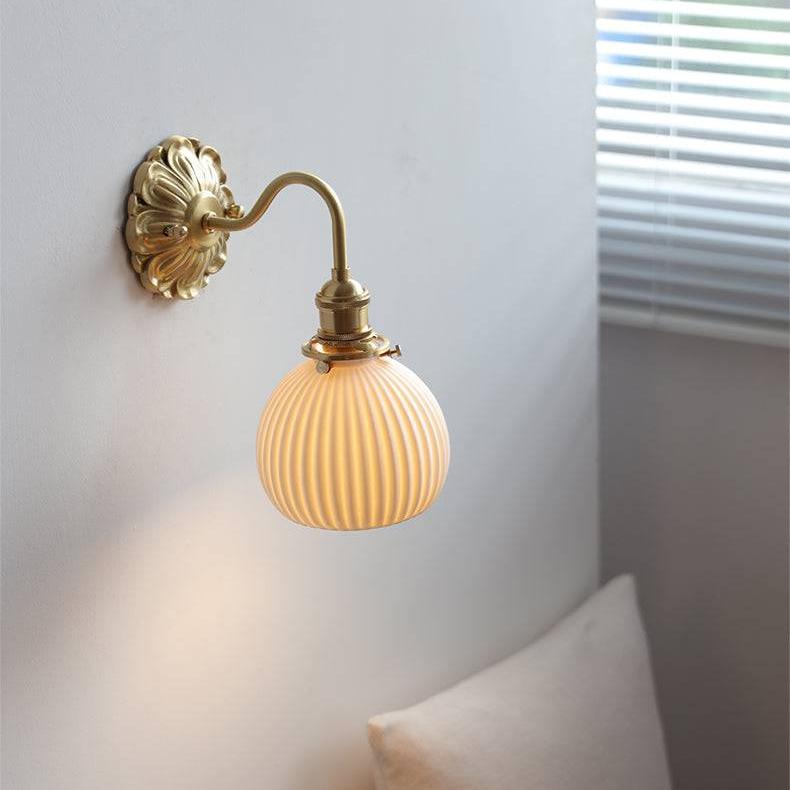 Lestrova Brass and Ceramic Wall Light With White Shade | Lersk