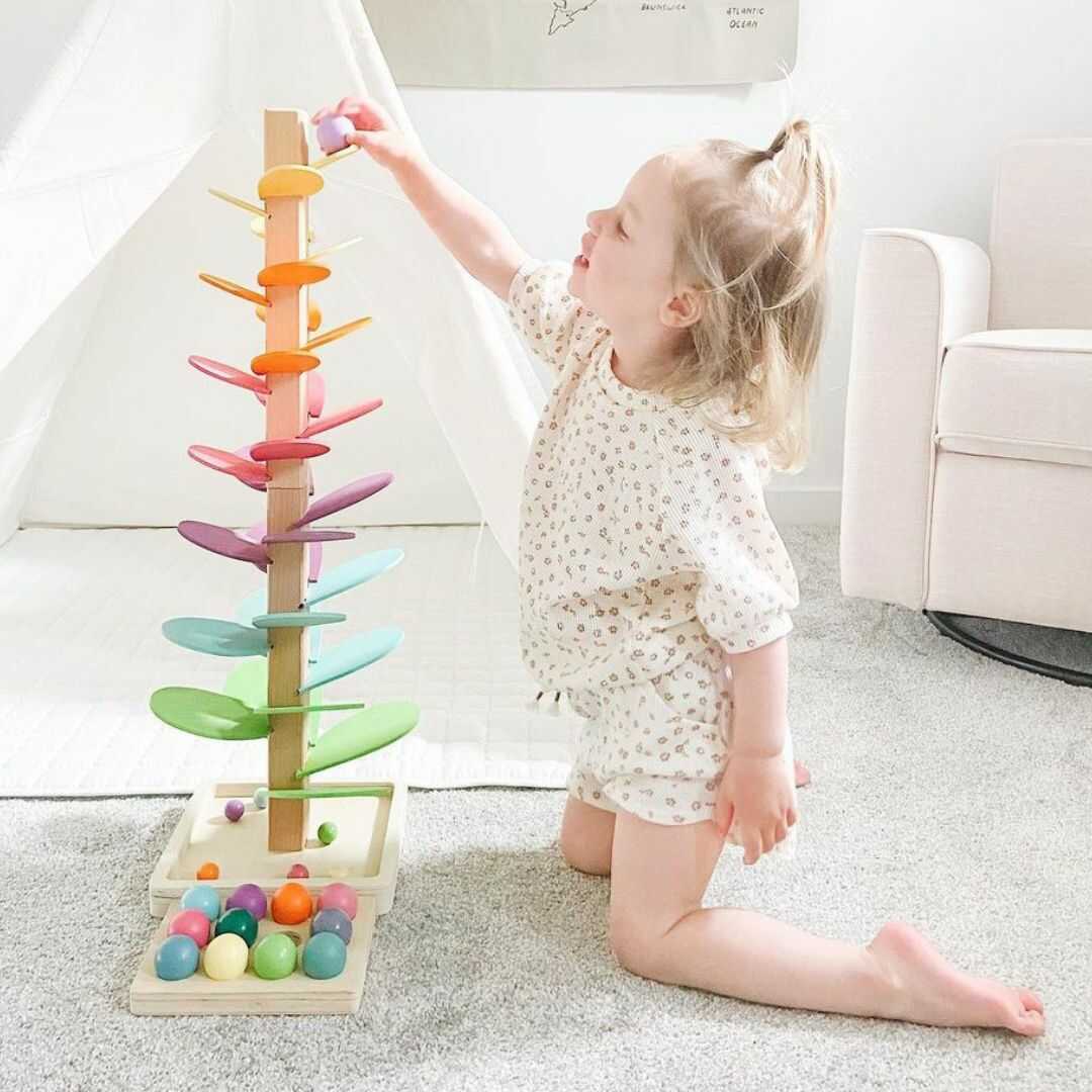 AuroraVale Rainbow Marble Tower With Wooden Sound Tree For Kids | Lersk