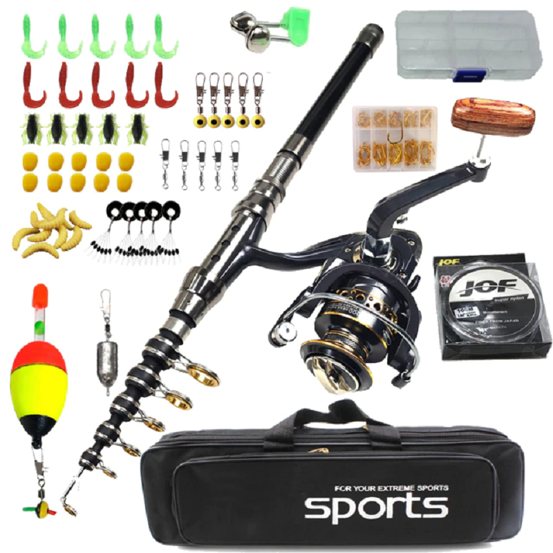 Marina Carbon Telescopic Spinning Rod Kit With Reel And Bag | Lersk