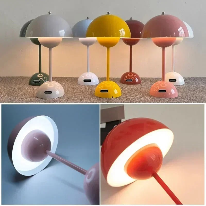 Nordic Led Table Lamp Wireless Rechargeable Mushroom Style for Small Spaces | Lersk