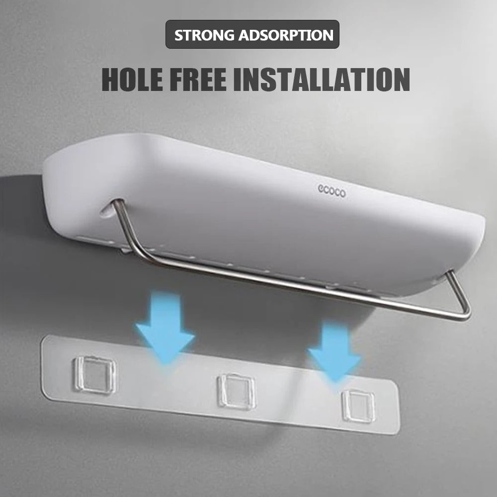 Wall Mounted Shampoo Storage Rack No Drill Compact Shower Organizer With Towel Bar | Lersk