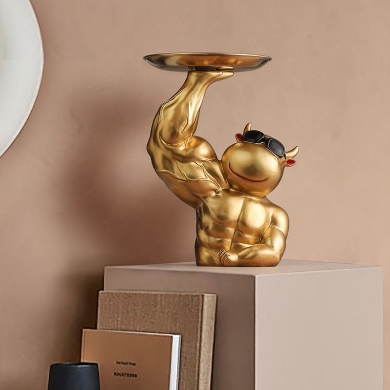 Luxio Gold Cow Tray Decor for Tables and Desks Rich Design | Lersk