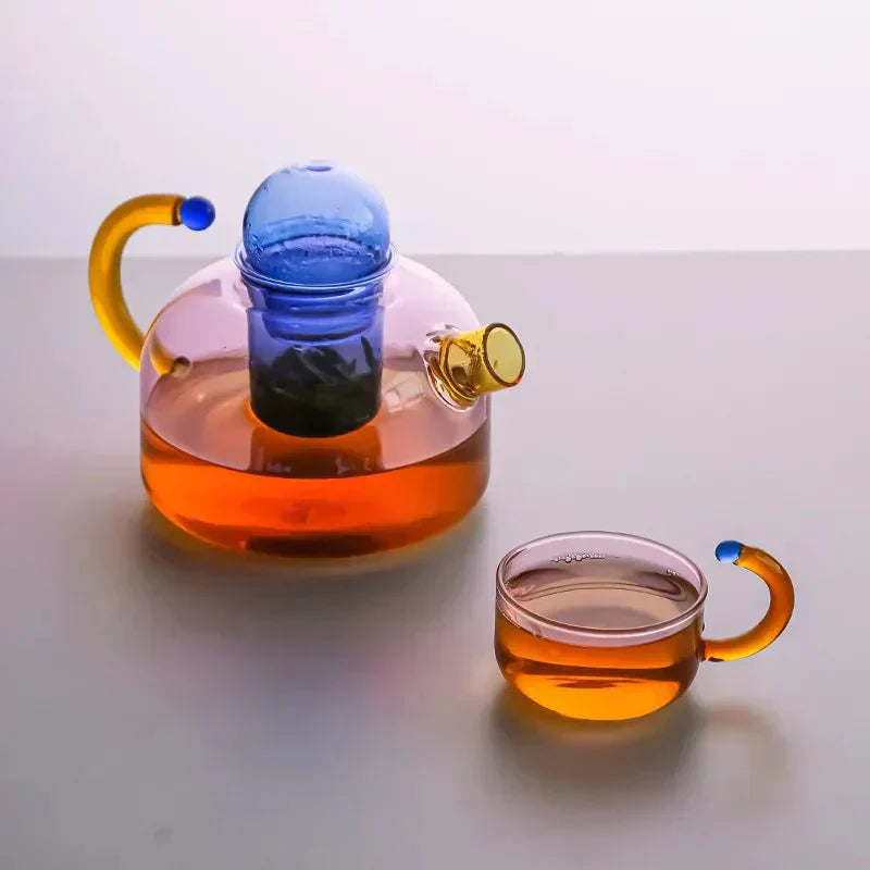 Glass Teapot Set With Contrasting Finish And Optional Mug With Built In Filter | Lersk