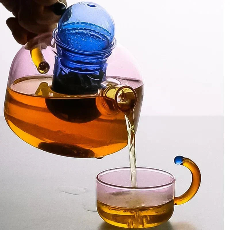Glass Teapot Set With Contrasting Finish And Optional Mug With Built In Filter