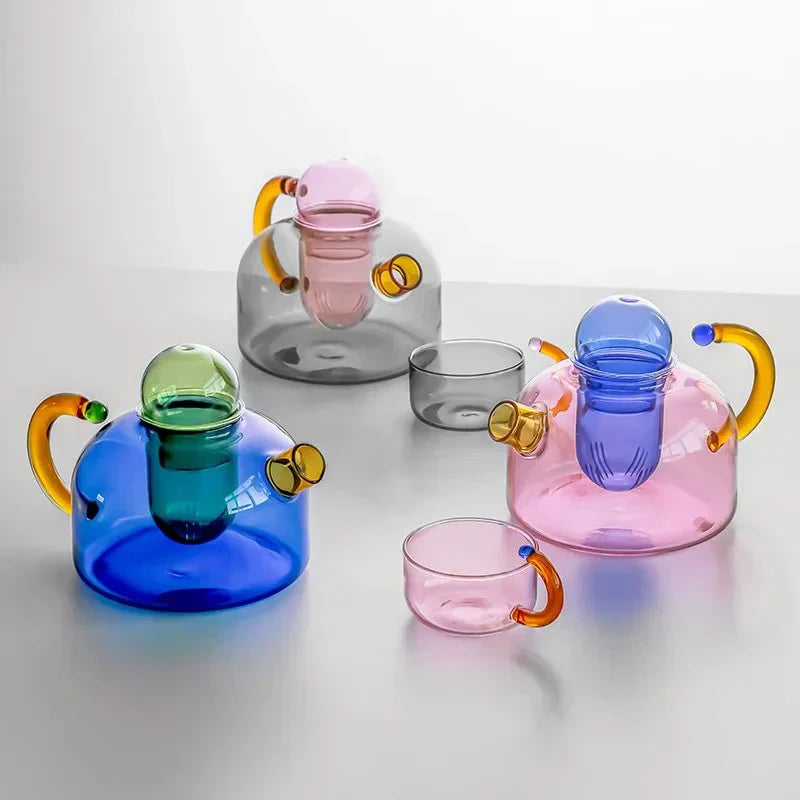 Glass Teapot Set With Contrasting Finish And Optional Mug With Built In Filter | Lersk