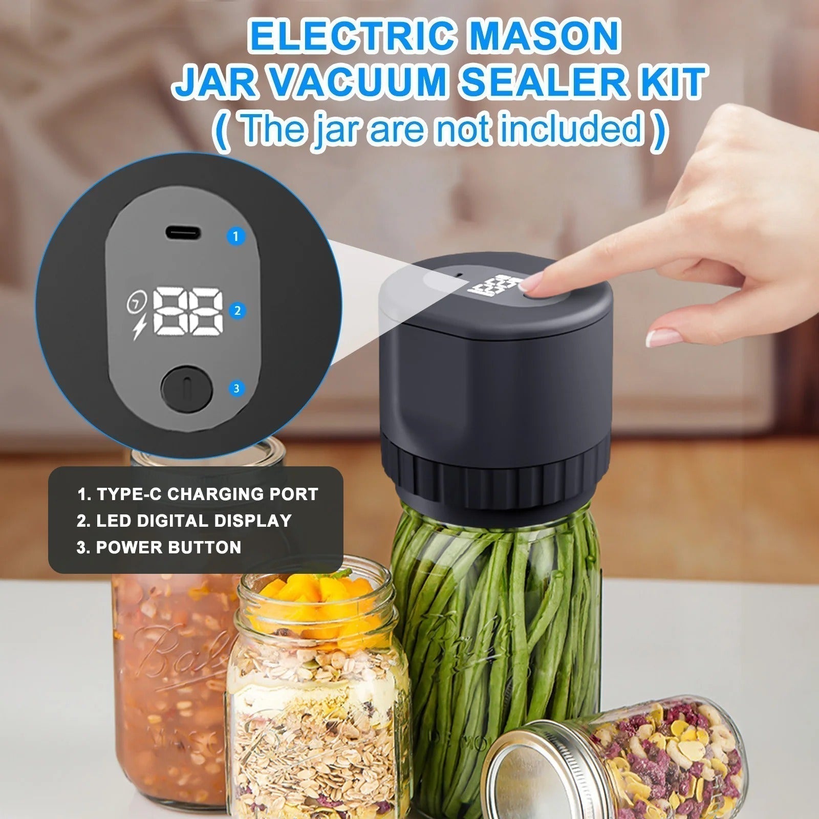 FreshLock Mason Jar vakuumforseglersæt trådløs genopladelig | Lersk