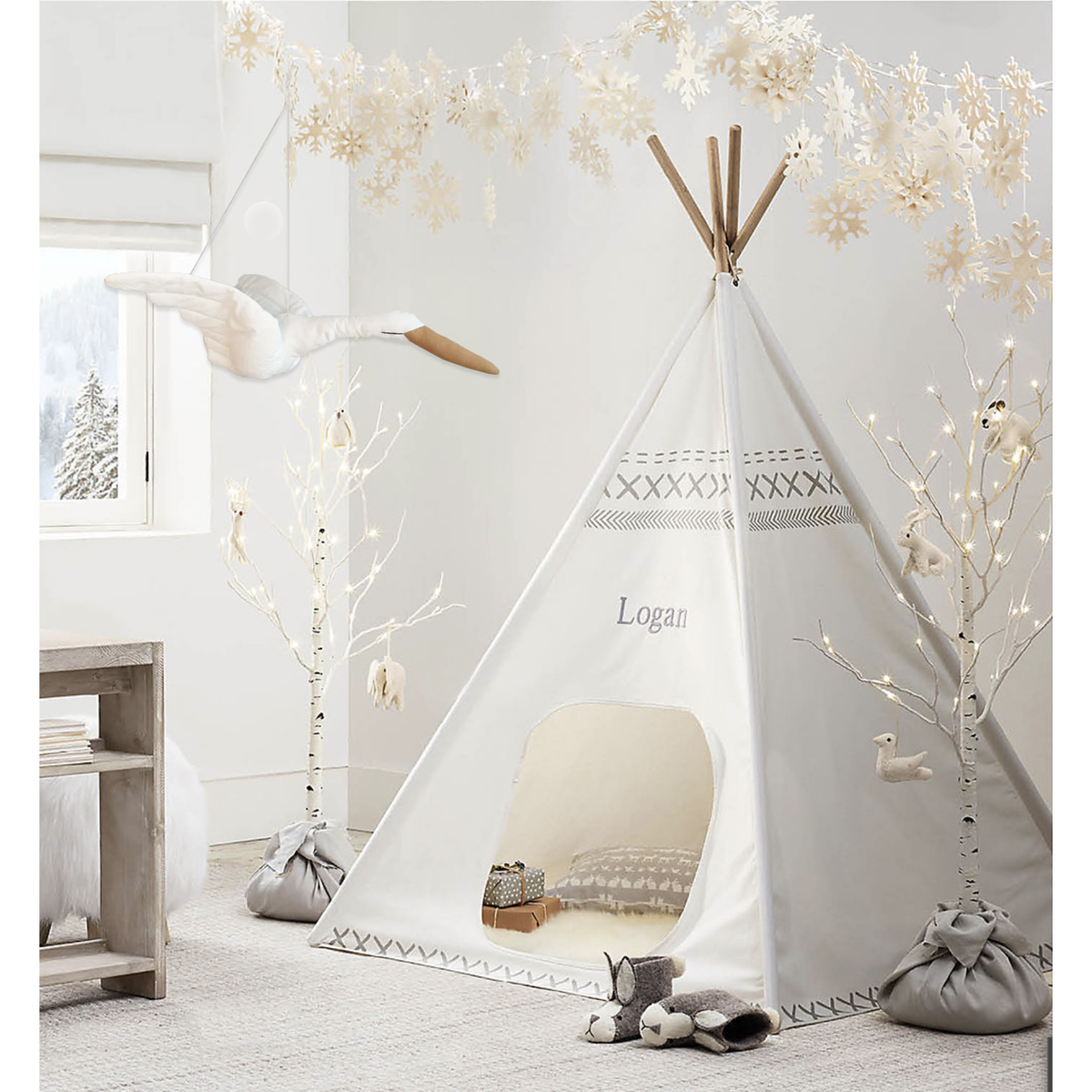 LumaSwan Glide Nursery Mobile In White Pink Beige Soft Touch