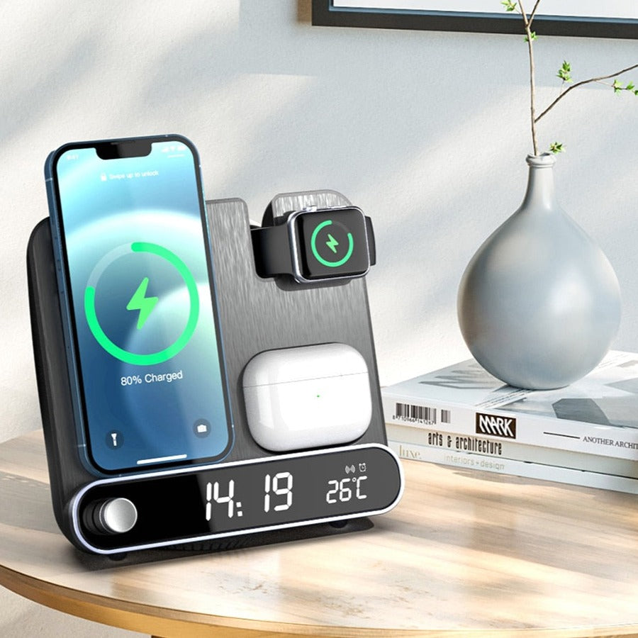 NovaLink 3v1 bezdrátová nabíječka a budík pro iPhone, Apple Watch, AirPods | Lersk