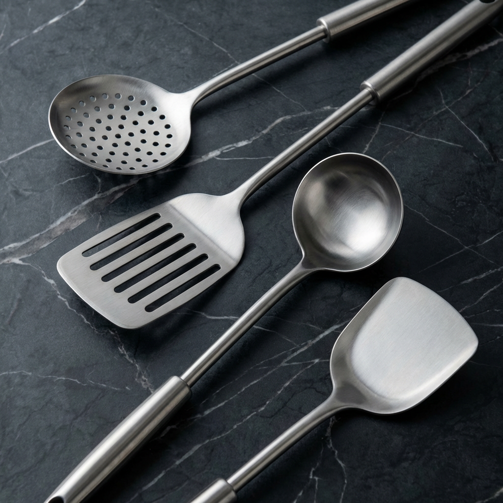 4-Piece Titanium Kitchen Utensil Set – Spatula, Ladle, Slotted Spoon & Knife | Lersk