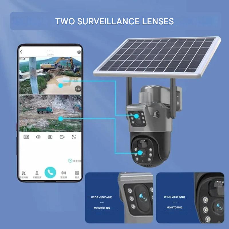 NovaGuard 4K solcelledrevet trådløst sikkerhedskamera med dobbelt linse, 10x zoom, 4G eller WiFi | Lersk