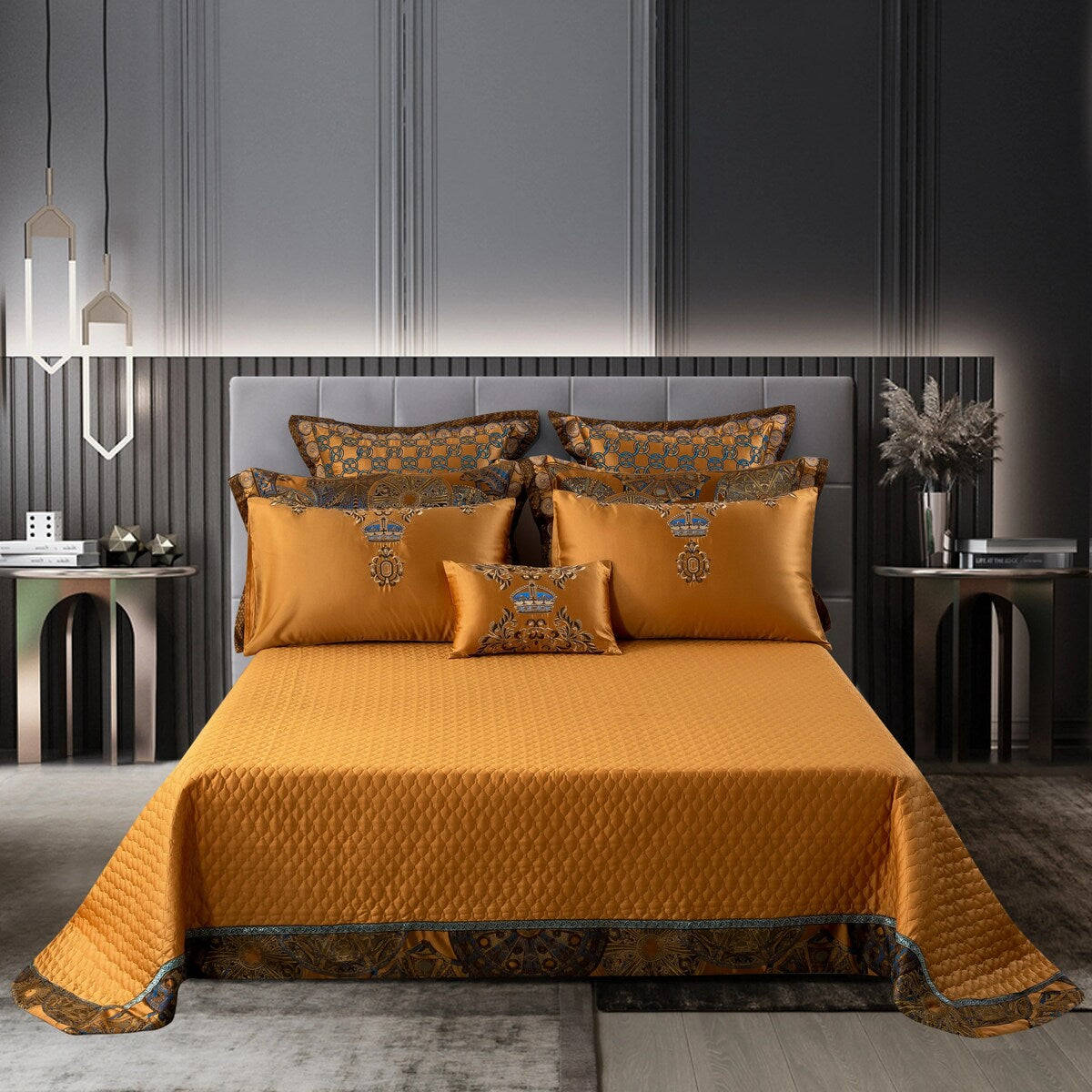 Khalara Satin Cotton Luxury Bedding Set in Royal Tones | Lersk