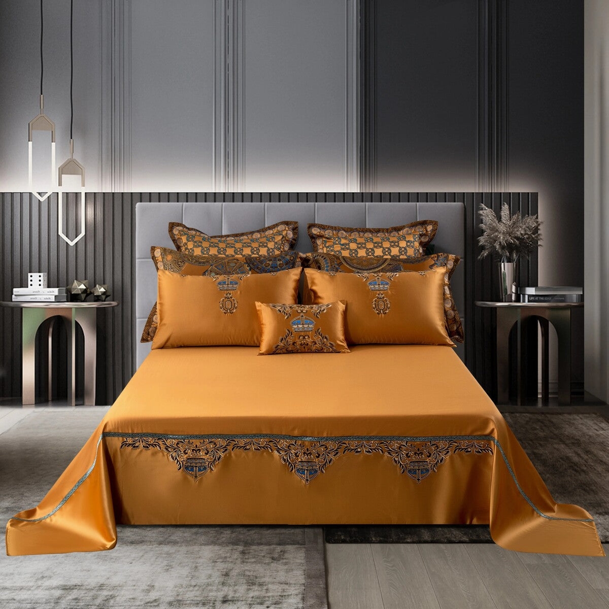 Khalara Satin Cotton Luxury Bedding Set in Royal Tones | Lersk
