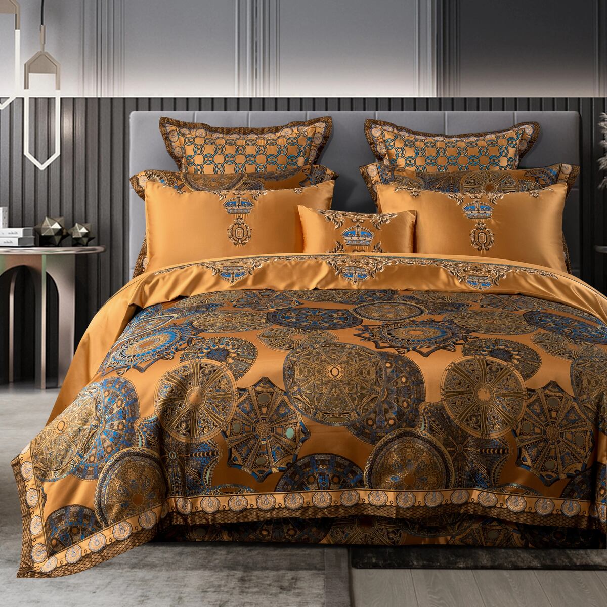 Khalara Satin Cotton Luxury Bedding Set in Royal Tones | Lersk