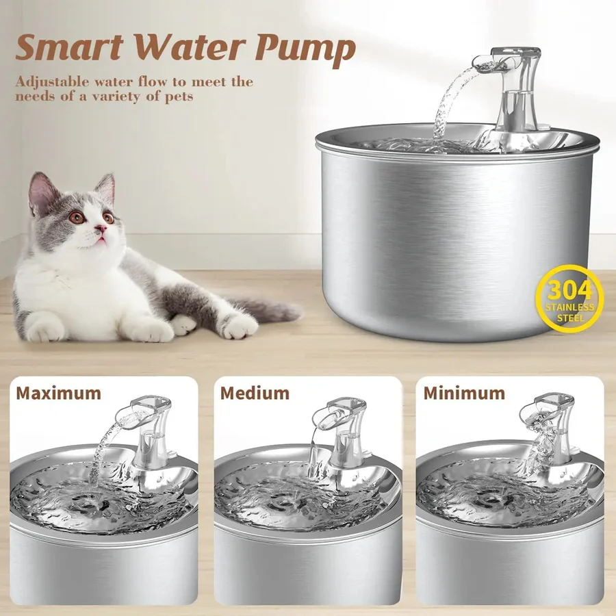 PurrFlow Smart Cat Water Fountain Stainless Steel With Filter And Auto Sensor For Cats | Lersk
