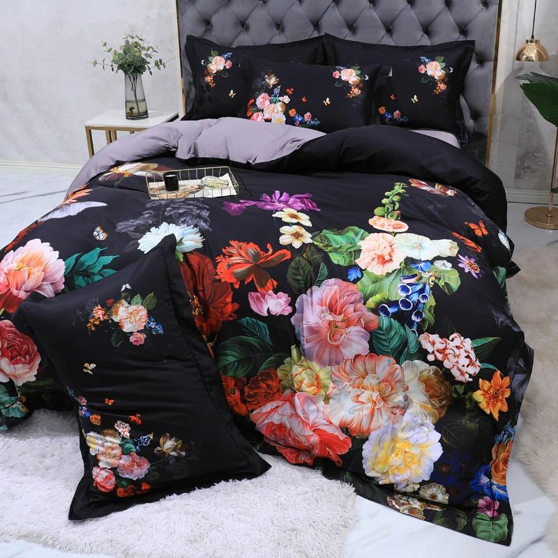 Parure de housse de couette en coton égyptien imprimé noir Noctiluxe | Lersk