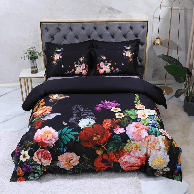 Parure de housse de couette en coton égyptien imprimé noir Noctiluxe | Lersk