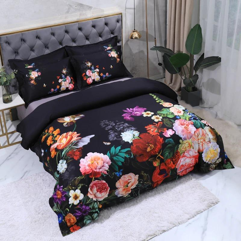 Parure de housse de couette en coton égyptien imprimé noir Noctiluxe | Lersk