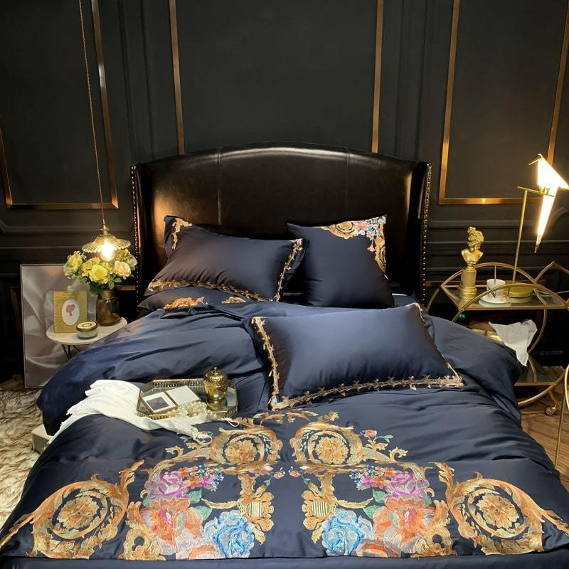 Nylara Black Egyptian Cotton Printed Duvet Cover Set | Lersk