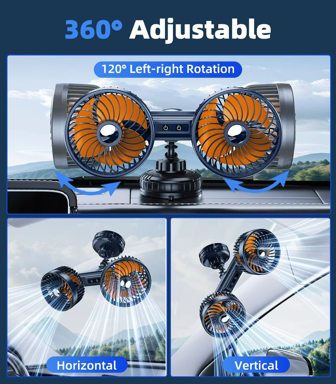 AeroBreeze Auto-Ventilator kabellos mit 4000mAh Akku und drei Geschwindigkeitsstufen für Fahrkomfort | Lersk