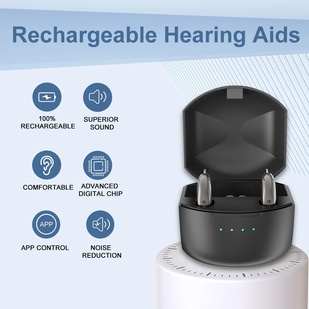 Genopladelige Bluetooth-høreapparater til ældre med appstyring og 4 lydindstillinger | Lersk