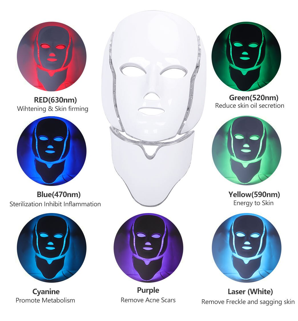 7 Color LED Red Light Therapy Mask For Face And Neck With Spa Quality Glow | Lersk