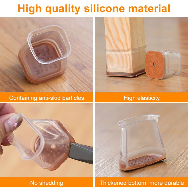 Clear Silicone Chair Leg Caps With Integrated Felt Pads For Smooth, Quiet Glide On Hardwood, Tile And Laminate Floors | Lersk