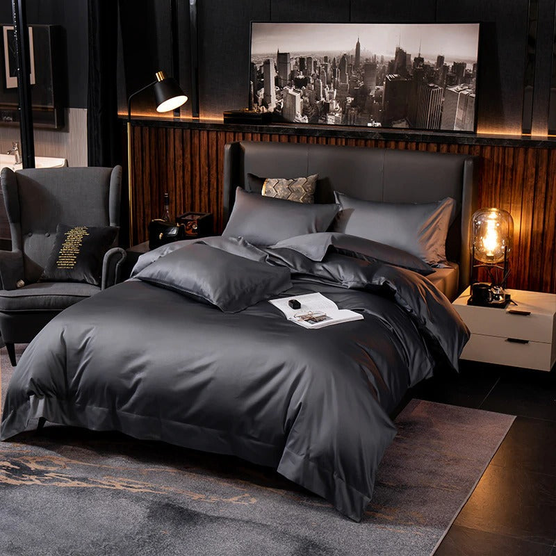 Aurelia Slate Silky Egyptian Cotton Bedding Set Deep Grey | Lersk
