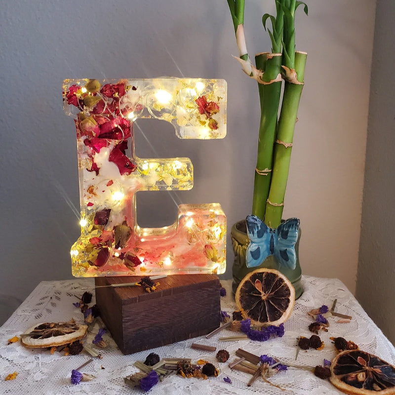 Dried Flower Letters Night Light Elegant Alphabet Lamp For Home Decor And Gift Idea | Lersk
